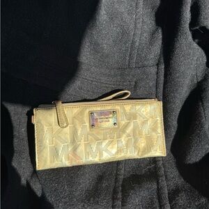 Michael Kors Shimmering Gold Logo Wristlet